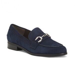 STUART WEITZMAN Blue Suede Owen Buckle Loafers